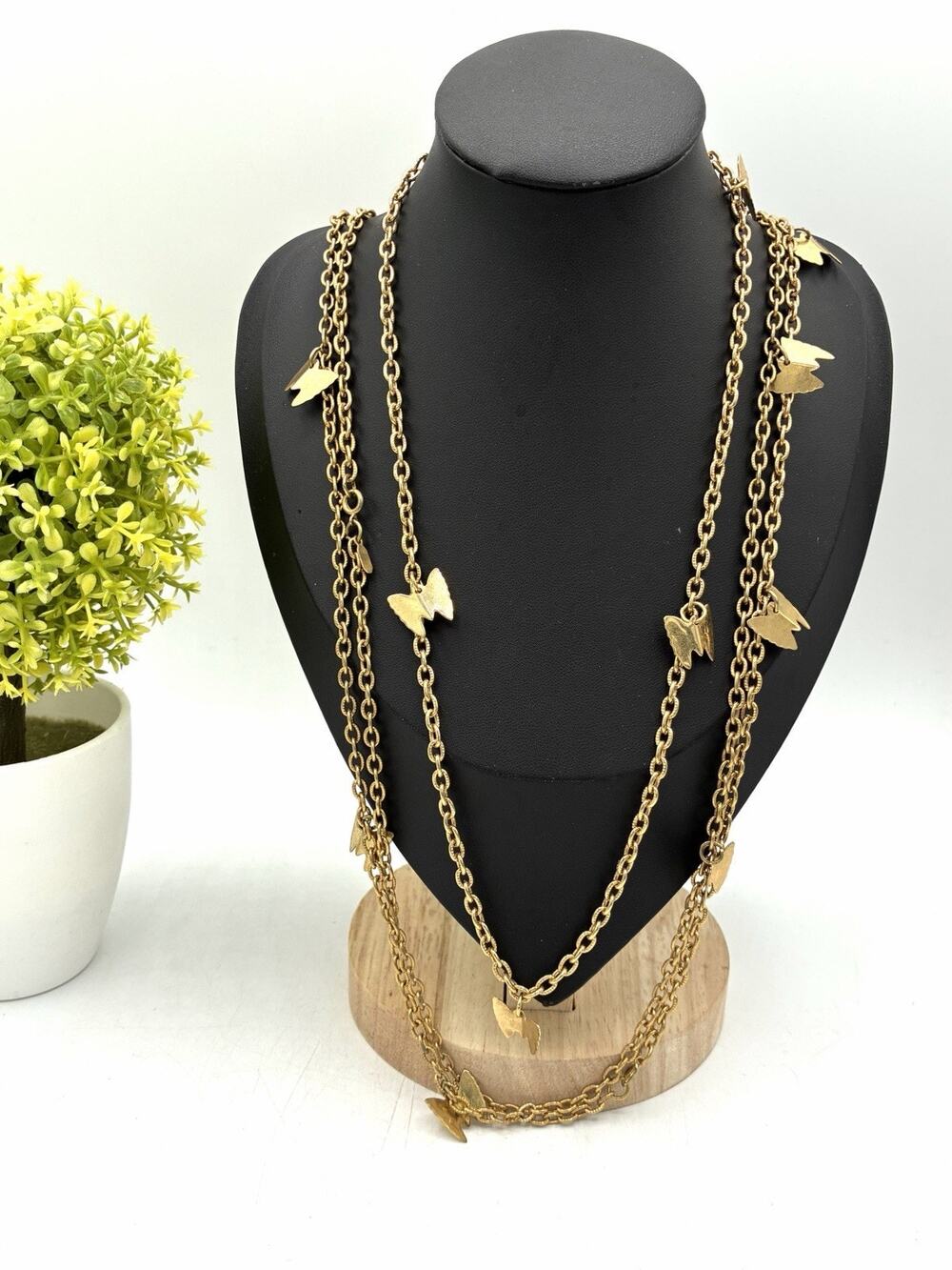 Sarah Coventry Butterfly Chain Necklace Lot Gold Tone 52 Inch Opera & 18 Inch